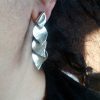 Long silver earrings, Silver drop earrings, Dangle Silver earrings, Hammered earrings, Leaves earrings, Rain drops - Image 2