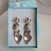 Long silver earrings, Silver drop earrings, Dangle Silver earrings, Hammered earrings, Leaves earrings, Rain drops - Image 3