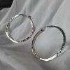 Large silver hoops, Silver hammered hoop earrings - Image 3