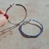 Large silver hoops, Silver hammered hoop earrings - Image 4