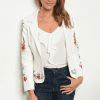 Floral Embroidered White Blazer