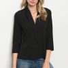 Fey Black Surplice Top