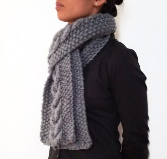 Grey Triple Yarn Cable Scarf Vone Kevitz