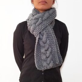 Grey Triple Yarn Cable Scarf Vone Kevitz