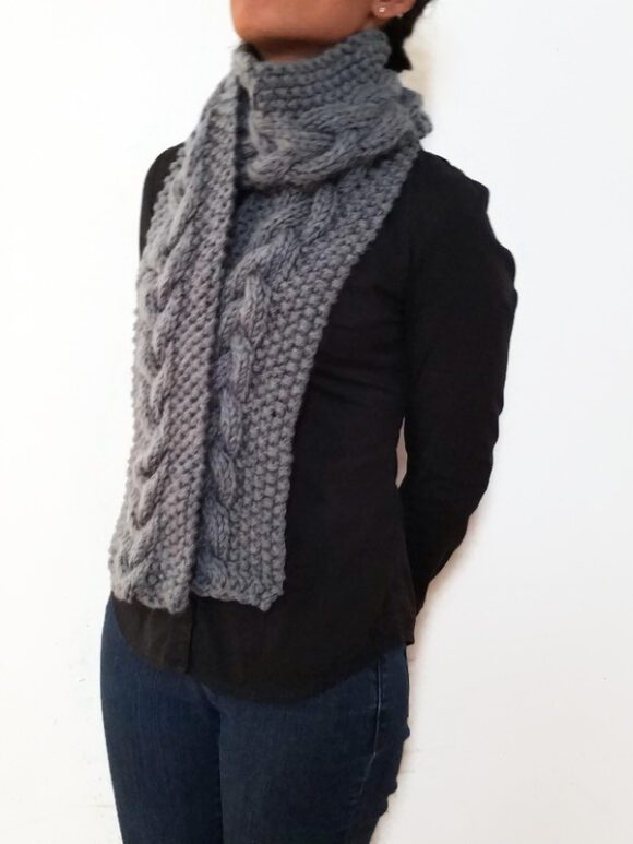 Grey Triple Yarn Cable Scarf Vone Kevitz