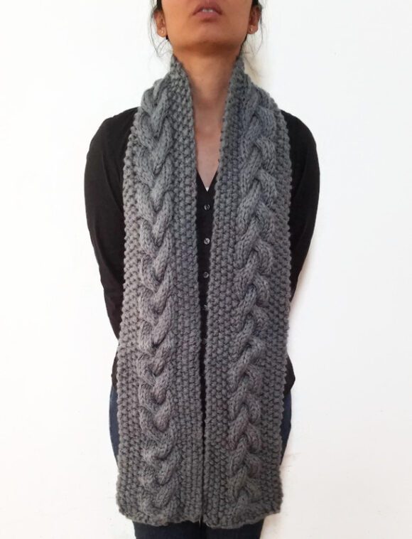 Grey Triple Yarn Cable Scarf Vone Kevitz