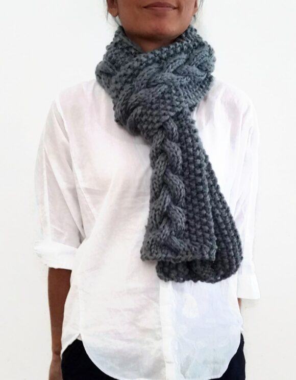 Grey Triple Yarn Cable Scarf Vone Kevitz