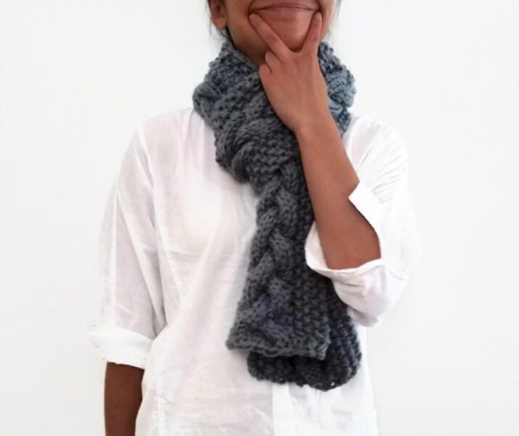 Grey Triple Yarn Cable Scarf Vone Kevitz