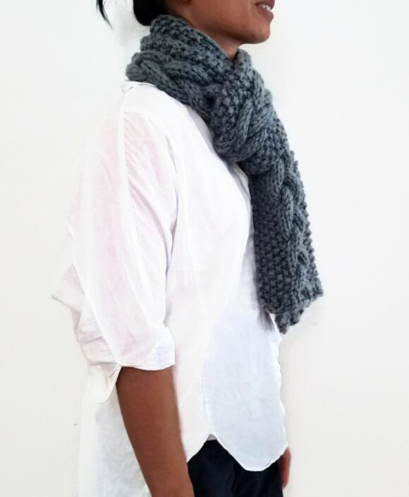 Grey Triple Yarn Cable Scarf Vone Kevitz