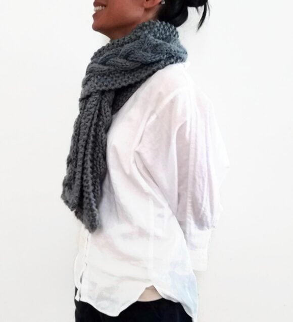 Grey Triple Yarn Cable Scarf Vone Kevitz