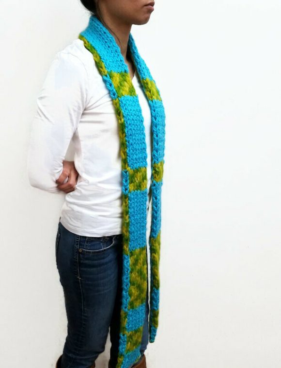 Vone Kevitz Blue/Green Double Knit Scarf