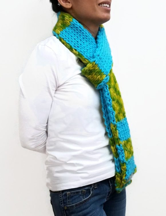 Vone Kevitz Blue/Green Double Knit Scarf