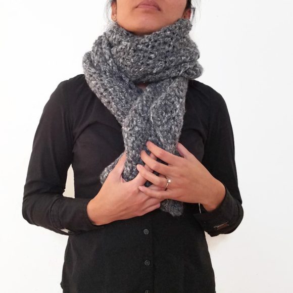 Vone Kevitz Grey Multi Mohair Crochet Cable Shawl