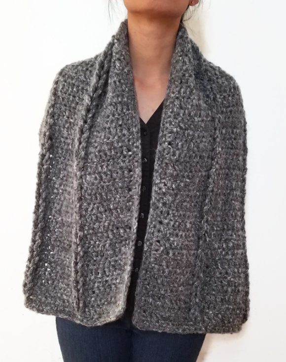 Vone Kevitz Grey Multi Mohair Crochet Cable Shawl