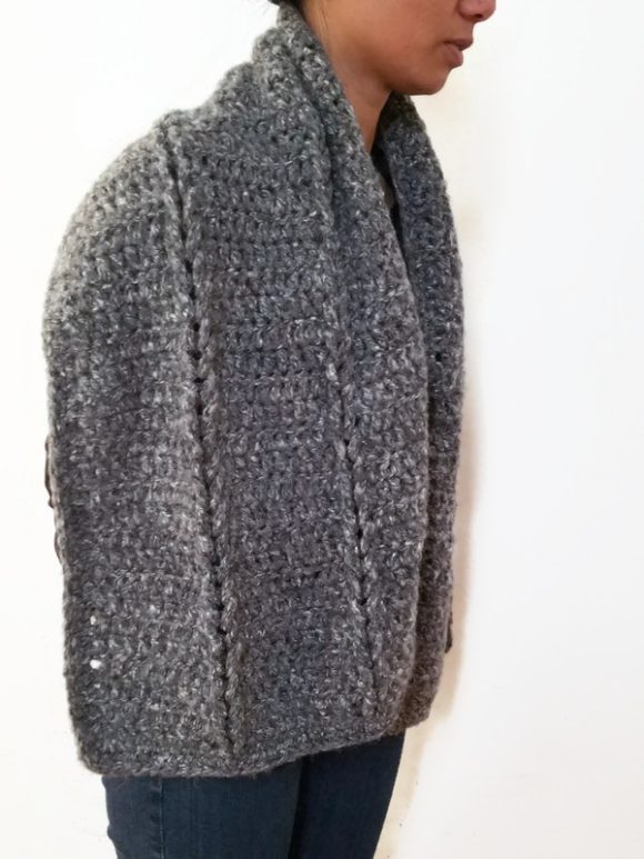 Vone Kevitz Grey Multi Mohair Crochet Cable Shawl