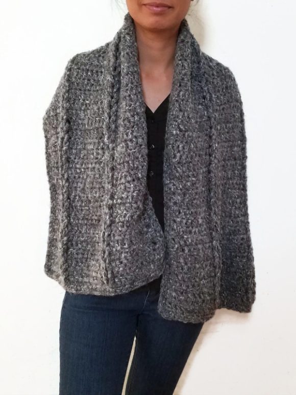 Vone Kevitz Grey Multi Mohair Crochet Cable Shawl