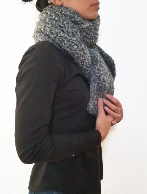 Vone Kevitz Grey Multi Mohair Crochet Cable Shawl