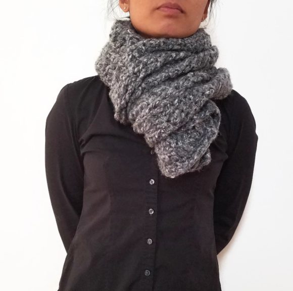 Vone Kevitz Grey Multi Mohair Crochet Cable Shawl