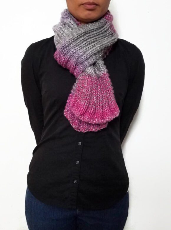 Vone Kevitz Pink/Grey Variegated Cable Scarf