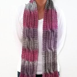 Vone Kevitz Pink/Grey Variegated Cable Scarf