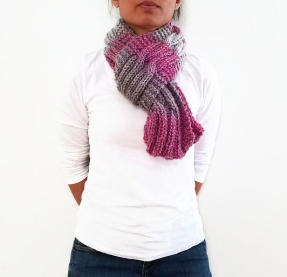 Vone Kevitz Pink/Grey Variegated Cable Scarf