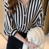 Women’s Gently Used Black and White Striped Blouse - Image 3