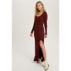 HIGH SLIT BURGUNDY KNIT SWEATER DRESS