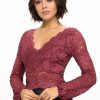 Chocolate USA Lace Scalloped V-Neck Elastic Cuff Top - Image 2