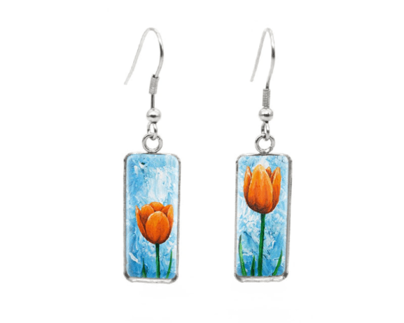 Whimsical Floral Rectangular Colorful Earrings  2