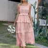 Ditsy Floral Tie-Shoulder Tiered Midi Dress