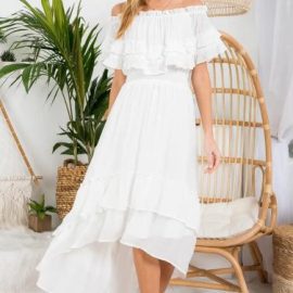 OFF-WHITE RUFFLED HI-LO MAXI DRESS