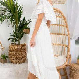 OFF-WHITE RUFFLED HI-LO MAXI DRESS