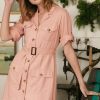 Drop Shoulder With Waist Tie Belted Dress