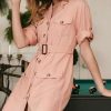 Drop Shoulder With Waist Tie Belted Dress