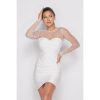 RHINESTONES MESH WHITE MINI DRESS