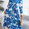 Botanical Print Long Sleeve Shirt Dress - Image 3