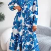 Botanical Print Long Sleeve Shirt Dress