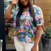 Petal Dew Full Size Floral V-Neck Tie Detail Blouse - Image 7