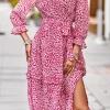Leopard Surplice Tie Belt Slit Dress - Image 16