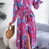 Botanical Print Long Sleeve Shirt Dress - Image 4