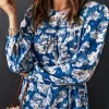 Floral Balloon Sleeve Round Neck Blouse - Image 3