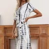 Tie-Dye Tie Waist Side Slit Midi Dress - Image 3