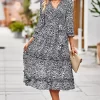 Leopard Surplice Tie Belt Slit Dress - Image 29