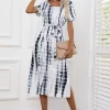 Tie-Dye Tie Waist Side Slit Midi Dress