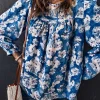 Floral Balloon Sleeve Round Neck Blouse - Image 4