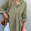 V-Neck Three-Quarter Sleeve Babydoll Top - Image 8