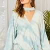 Choker Neck Surplice Hi-lo Tie-dye Top