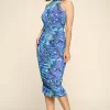 Multi-color Marble Print Midi Dress, Ruched, Small Slit - Image 4