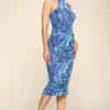 Multi-color Marble Print Midi Dress, Ruched, Small Slit - Image 5