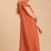 Split Neck Button Down Midi Dress With No Lining - Image 3